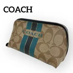 【美品】COACH コーチ ポーチ シグネチャー ブラウン・ターコイズ
