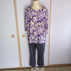 花柄ルームウェアセット（紫・グレー）