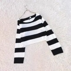 【H&M】ボーダー ショート丈ニットセーター (XS) 長袖 クロップド丈