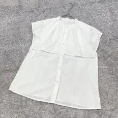 【美品】ブラウス シャツ ビックショール バンドカラー ホワイト シンプル