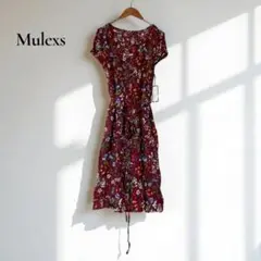 新品✨ミュレクス【M-L】ワンピース 花柄 ウエストリボン 半袖 f715