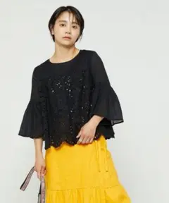 FREAK'S STORE 7分袖　インドレースブラウス　ブラック