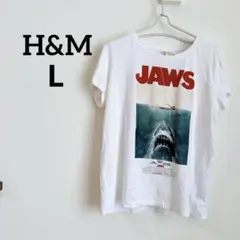 【訳あり】H&M JAWS Tシャツ【L】　カジュアル　ビッグシルエット　白￼
