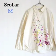 スカラー　花柄プリントシャツ　蝶々　バタフライ　ちょう　プルオーバー