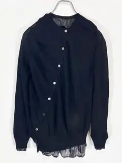 sacai 10AW フリル 異素材切替 変形ニットカーディガン 黒1