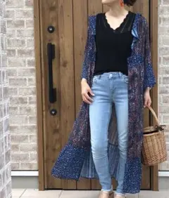 【フリークスストア】3WAY 小花柄ロングシャツワンピース ガウン 長袖 フリル