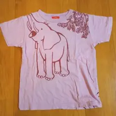 象と猿のイラスト Tシャツ 8A 薄いピンク