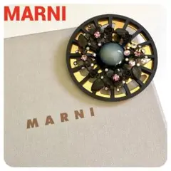 MARNI ブローチ 箱・袋付き ラインストーン ビジュー ブラック×ゴールド
