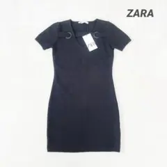 ◇277 新品 ZARA ザラ【M】タイトミニワンピース ニット 半袖 ブラック