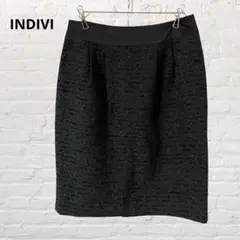 INDIVI♡インディヴィ 膝丈タイトスカート ブラック 黒 ウール混 M 古着