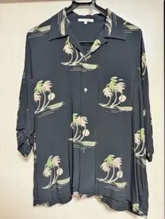 アロハシャツ 黒 ヤシの木柄