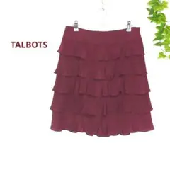 TALBOTS　ティアードミニスカート　高級素材　シルク100%　ボルドー　 L