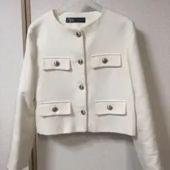 ☆値下げ不可☆ ZARA アウター ジャケット ラウンドネックピケブレザー ザラ ZARA/テクスチャーラウンドネックブレザー L【新品】完売品
