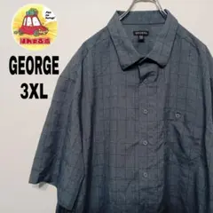 USA古着 GEORGE　半袖ボタンシャツ3XL　ブラック　ブルー