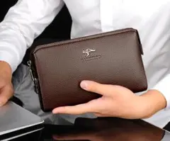 セカンドバッグ クラッチバッグ ブラウン　メンズバッグ 長財布 コンパクト　茶色