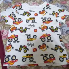 車とチェック柄のTシャツ 120サイズ