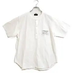 イクシーズ 半袖 コットン バンドカラー シャツ M 白 Tシャツ 薄手 爽やか