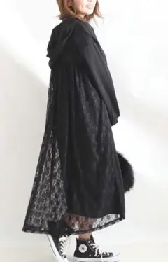【美品】ゴールドジャパン ワンピース スウェット 3L レース ブラック
