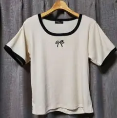 ＦLCバイカラーリボントップス半袖Tシャツ リボン刺繍新品Lサイズ
