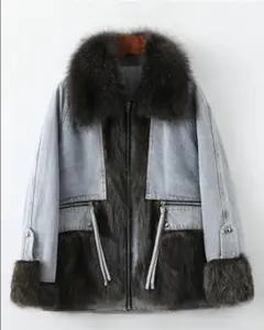 新品★最高級ラクーンファー付き★デニム生地の中棉コート毛皮ファー