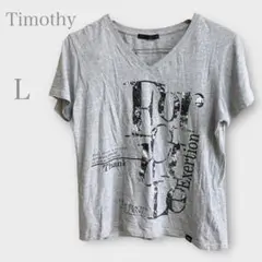 ティモシー　プリントTシャツ　Vネック　半袖　グレー　L