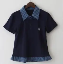 フェイクレイヤードチェックトップス ブラック 夏服