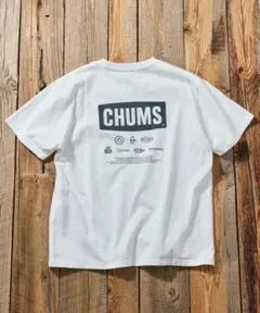 チャムス 別注 ヒストリー バックプリント クルーネックTシャツ　L白