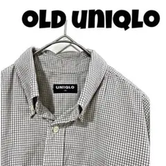 old uniqlo チェック柄 長袖シャツ M 紺タグ