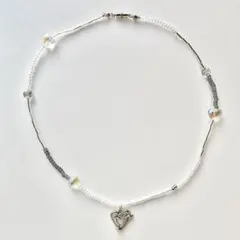 no.8 ビーズネックレス ビーズ アクセサリー ネックレス ハート シルバー