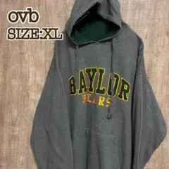 古着 ovb プルオーバーパーカー　ワッペンロゴ　カレッジロゴ　XL　グレー