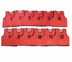 成人用ビブス1〜12番12枚セット赤レッド練習試合等に