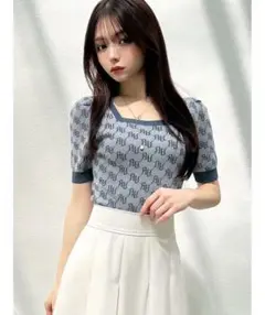 RESEXXY ラメジャガードロゴニットトップス　ブルー