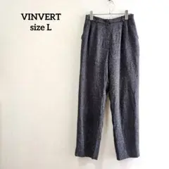 バンベール ワイドパンツ チャコールグレー ボタン付 上品 カジュアルt4233