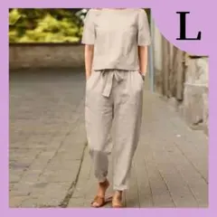 【再入荷】グレージュ セットアップ Lサイズ おしゃれ 着痩せ 韓国
