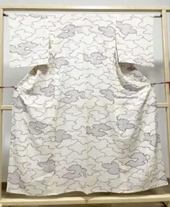 A 美品 夏物 雲模様 白×紫 絽 紗 化繊 小紋 着物