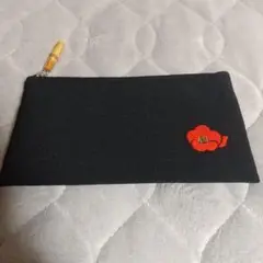 最終販売！ ちりめん椿刺繍 マルチポーチ かづら清老舗 黒
