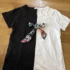 H.A.K. ブラックホワイト Tシャツ フラワーリボン
