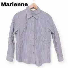 【美品】Marienne　ストライプシャツ　ネイビー　上品　綿