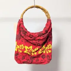 【超特価】ロキシー　タグ付　トートバッグ　バンブー風ハンドル　ハイビスカス