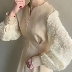 パーティードレス　マキシワンピース　レース　ベージュ　Lサイズ