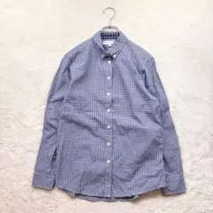 【ユニクロ イネスドラフレサンジュ】M 青 チェック柄 シャツ 長袖 コットン