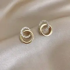 ✳️ゴールド　リングデザインピアス　ジルコニア　キラキラ✳️