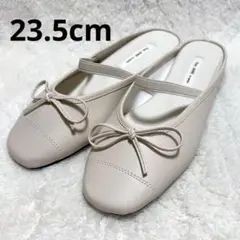 未使用❤️パンプス リボン 23.5cm スクエアトゥ フラット ベージュ 美品
