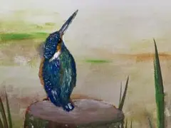 何かを見つめるカワセミ　原画　art イラスト　翡翠