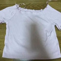 ピンク ストライプ オフショルダー 半袖