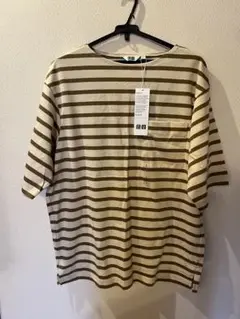 【新品】UNIQLO ボーダーTシャツ　ベージュ×ブラウン　オーバーサイズ