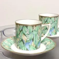 ナルミ NARUMI すずらん柄 カップ＆ソーサー 2客 ペア グリーン 花柄
