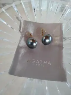 AGATHA グレー パール フックピアス