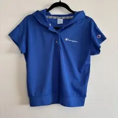 Champion フード付きポロシャツ Lサイズ ブルー