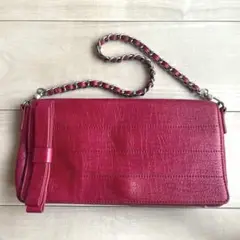 美品 レザー クラッチバッグ ショルダーバッグ チェーンバッグ ピンク